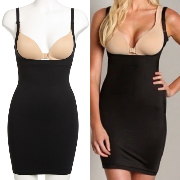 SPANX Tummy Control Slimming SmartGrip Open Bust Full Slip Shapewear Black  XS